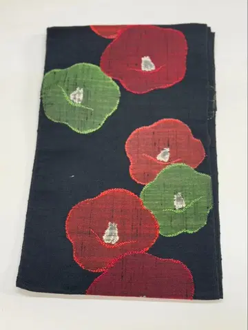 동백꽃 무늬 나고야 오비 블랙