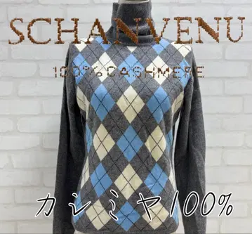 새상품급 SCHANVENU 캐시미어 100% 아가일 스웨터 터틀넥