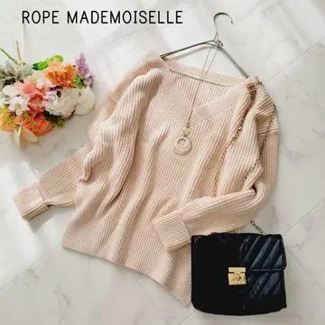 로페 마드모아젤*베이지 코튼 아크릴 니트 풀오버*슬릿