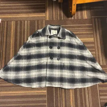 체크 무늬 판초 네이비 화이트