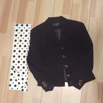 블랙 자켓 도트 스커트 스카프 세트