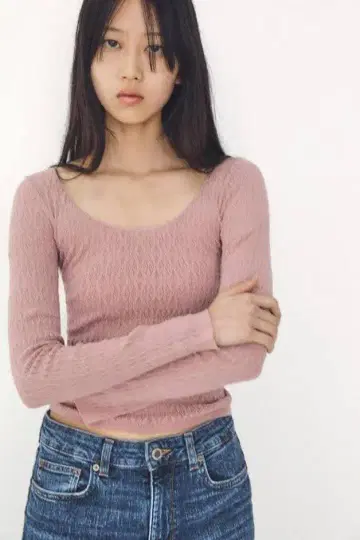 [ 미사용 새상품 택 포함 ] ZARA 레이스 심리스 상의 핑크