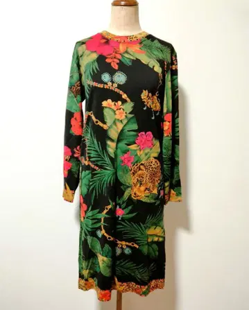 MAREX 올 패턴 레오파드 표범 보타니컬 블랙 원피스