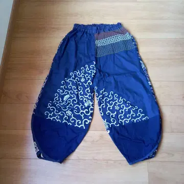 사루엘 팬츠 네이비 당초 무늬 꽃무늬 보자기 리메이크 핸드메이드