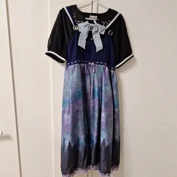 별 프린트 반팔 원피스 네이비