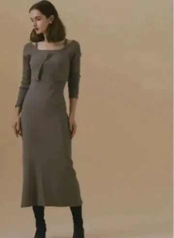RIELLE RICHE 니트 원피스 그레이 리브 니트 원피스