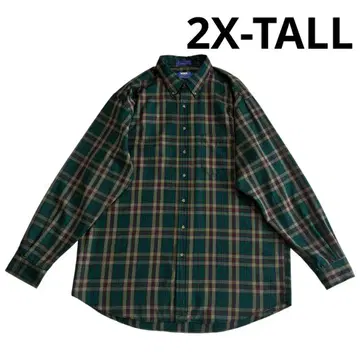 펜들턴 타탄 체크 울 셔츠 2X-TALL 짙은 녹색 버튼 다운