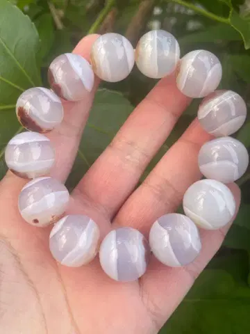 특대형 18mm 광택이 나는 아름다운 화이트 마노 팔찌