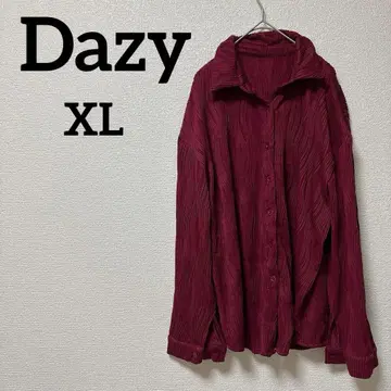 1점 한정 Dazy [ XL ] 버건디 리브 긴팔 플리츠 셔츠