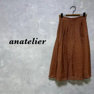anatelier 미디 스커트 플레어 턱 브라운 S 4819N