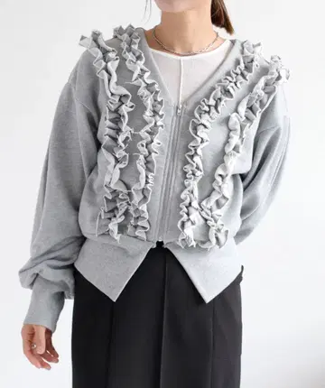 프릴 V넥 지퍼 가디건