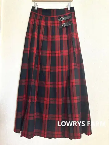 로리즈팜 체크 무늬 플리츠 스커트 L 빨간색
