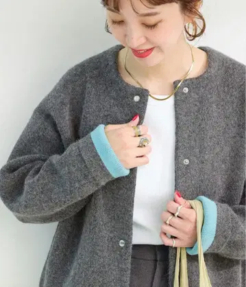 베이직 스톡 2층 스무스 니트 블루종 그레이 x 안감: 색소폰 블루