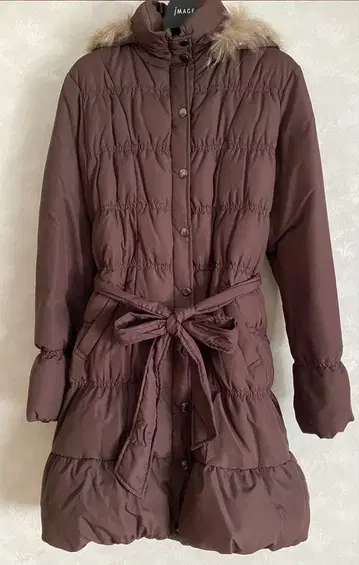 이마쥬 브라운 후드 부착 다운 자켓