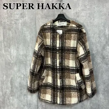 새상품 SUPER HAKKA 체크 무늬 노카라 코트