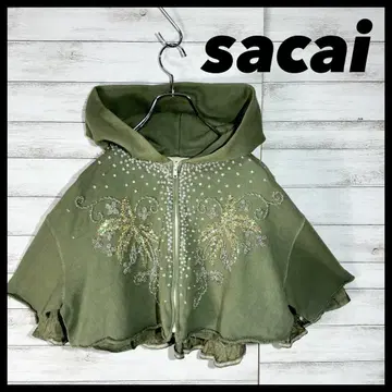 [ sacai ] 비쥬 자수 비즈 자수 케이프 카키 사카이