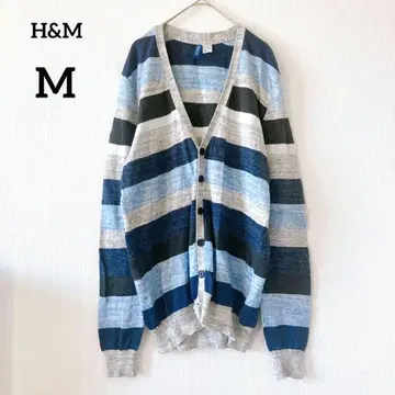 에이치앤엠 H&M 롱 가디건 블루 얇은 소재 보더 무늬 045