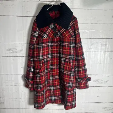 t.t.u. 체크 무늬 울 코트 옷깃 탈부착 가능 Y2K