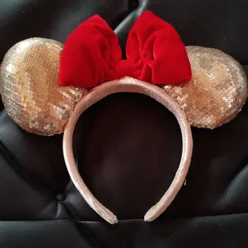 디즈니 미니 골드 빨간색 리본 머리띠