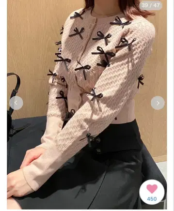 스나이델 리본 모티브 가디건 한정판 핑크 블랙 리본 케이블 가디건