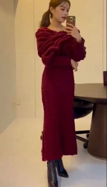 롤 블랑 케이블 니트 와인