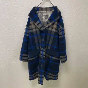 롱 코트 사이즈 38 파랑 x 블랙 체크