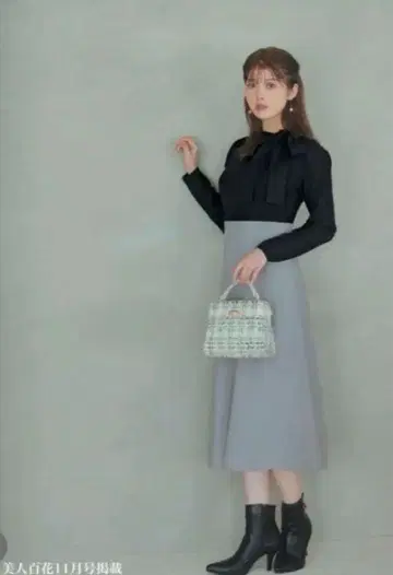 PROPORTIONBODYDRESSING 보타이 니트 플레어 원피스