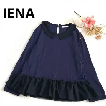 새상품급 이에나 티셔츠 블라우스 프릴 바이컬러 루즈핏 쉬폰