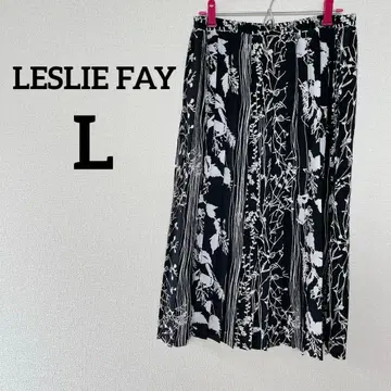 LESLIE FAY [ L ] 플리츠 롱 스커트 14 블랙 패턴 스커트