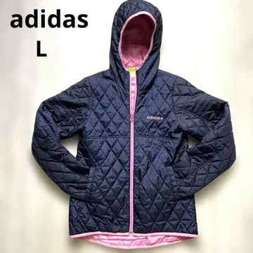 adidas 퀼팅 다운 자켓 L 네이비/핑크 로고