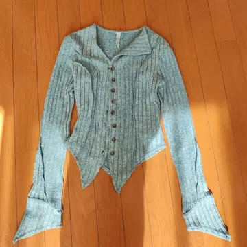 리브 편직 비대칭 가디건