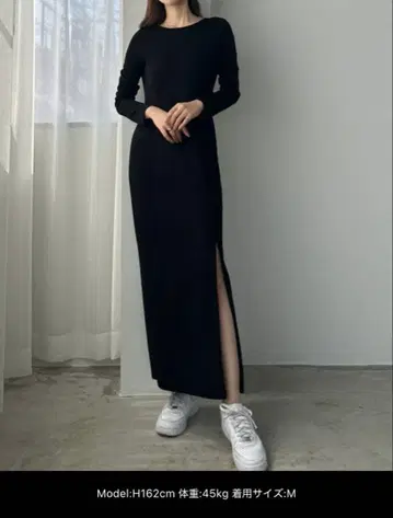 원피스 지퍼 슬릿 I 라인 컷 원피스 블랙 S 사이즈