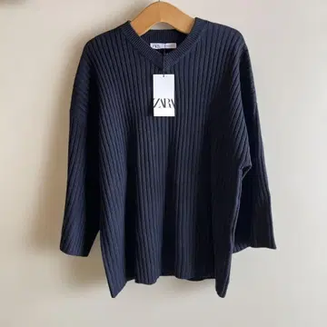 ZARA 네이비 리브 V넥 스웨터 M-L