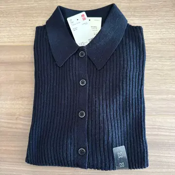 UNIQLO 메리노 리브 폴로 가디건 M 네이비