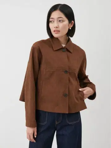 숏 기장 스탠드 칼라 리사이클 스웨이드 블루종