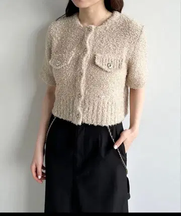 코코딜 플러피 하프 슬리브 니트 자켓