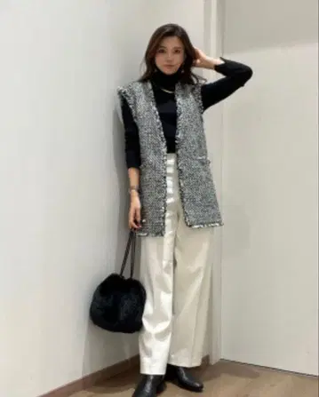 PLST 트위드 미들 베스트 블랙