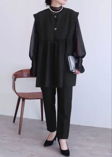 레카 reca 페플럼 개더 베스트 팬츠 셋업