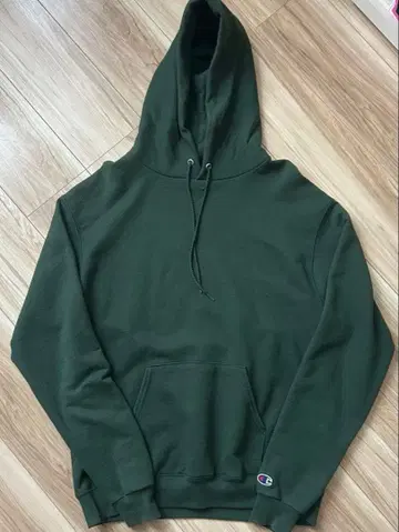 Champion 다크 그린 후드 부착 후드티 M
