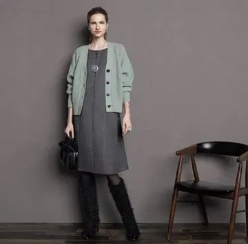 르네 그레이 울 슬리브리스 원피스 34