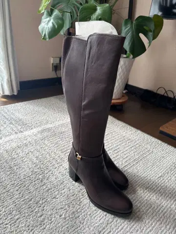 천연 가죽 다크 브라운 가죽 롱 부츠