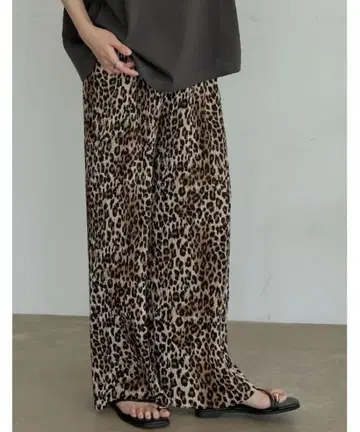 레오파드 무늬 도트 무늬 와이드 팬츠 2종 세트