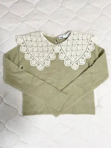 ZARA 올리브 그린 레이스 옷깃 니트