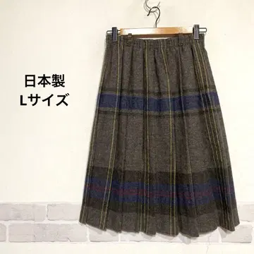 일본제 울 블렌드 체크 무늬 미디 스커트 허리밴딩 안감 부착 i620