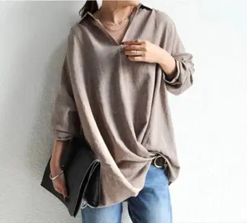 새상품급 안티카 카슈쿨 셔츠 긴팔 카페오레 프리 사이즈 완판템