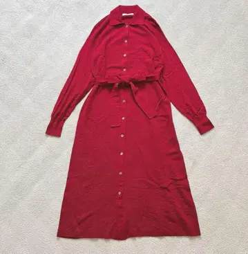 새상품급 ANAYI 아나이 울 셔츠 카라 2WAY 원피스 레드