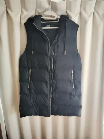 ZARA 후드 부착 롱 다운 베스트 XL
