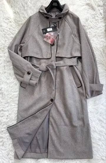 [새상품] ABITOKYO 벨트 포함 스탠드 카라 코트 그레이지