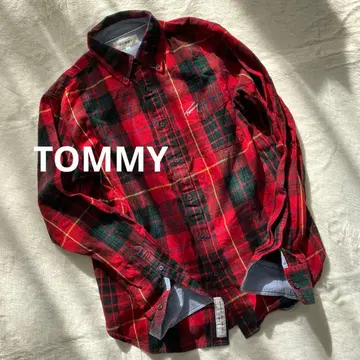 타미힐피거 체크 셔츠 M 사이즈 레드 x 그린