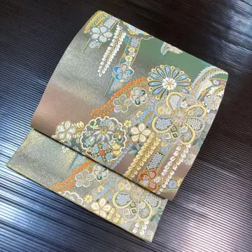순수 실크 육통 후쿠로 오비 [인박 후지이에 케이초 문 유키와 꽃]